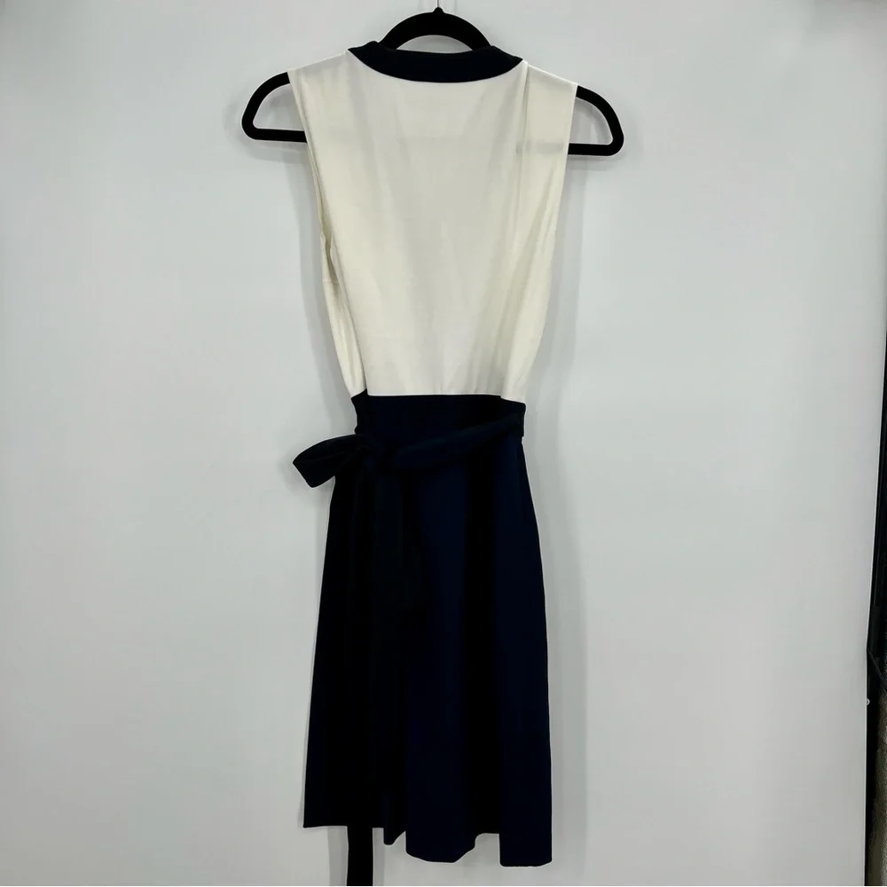 Diane von Furstenberg DVF Gracie Bow Wrap Mini Dress Sleeveless Color Block 6 - Picture 8 of 9